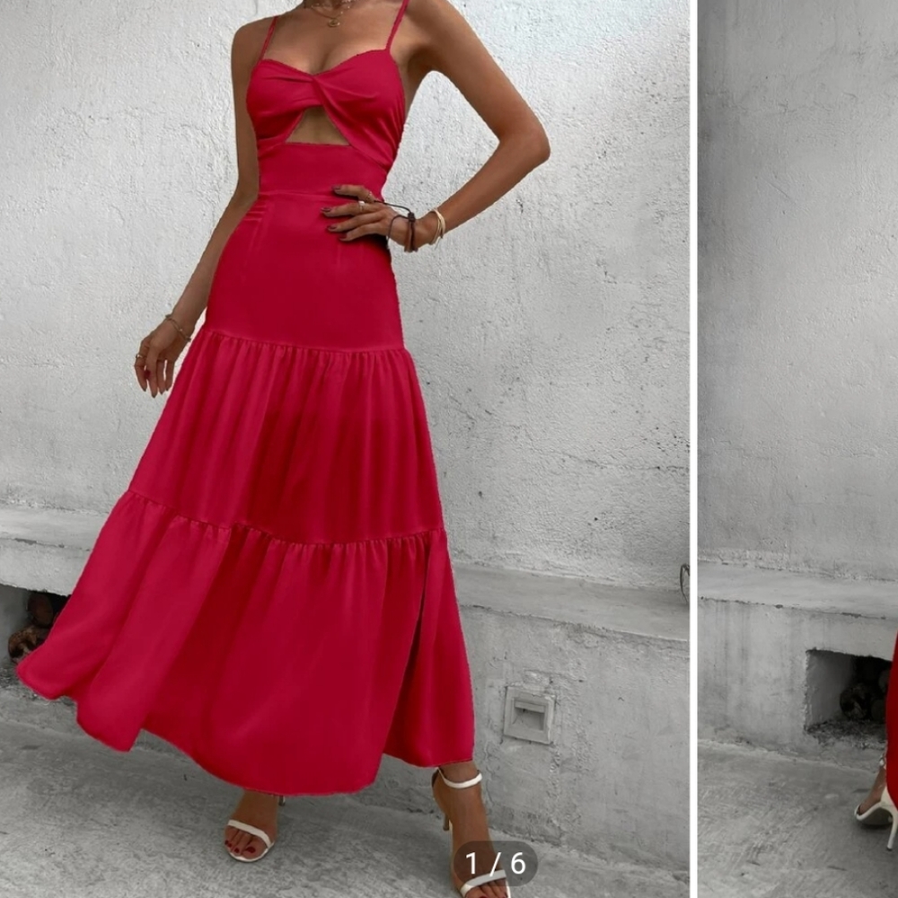 Cut out Ruffle hem Red Dress